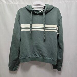 Others Follow Green Striped Pullover Hoodie Cropped Womens M Retro Streetwear